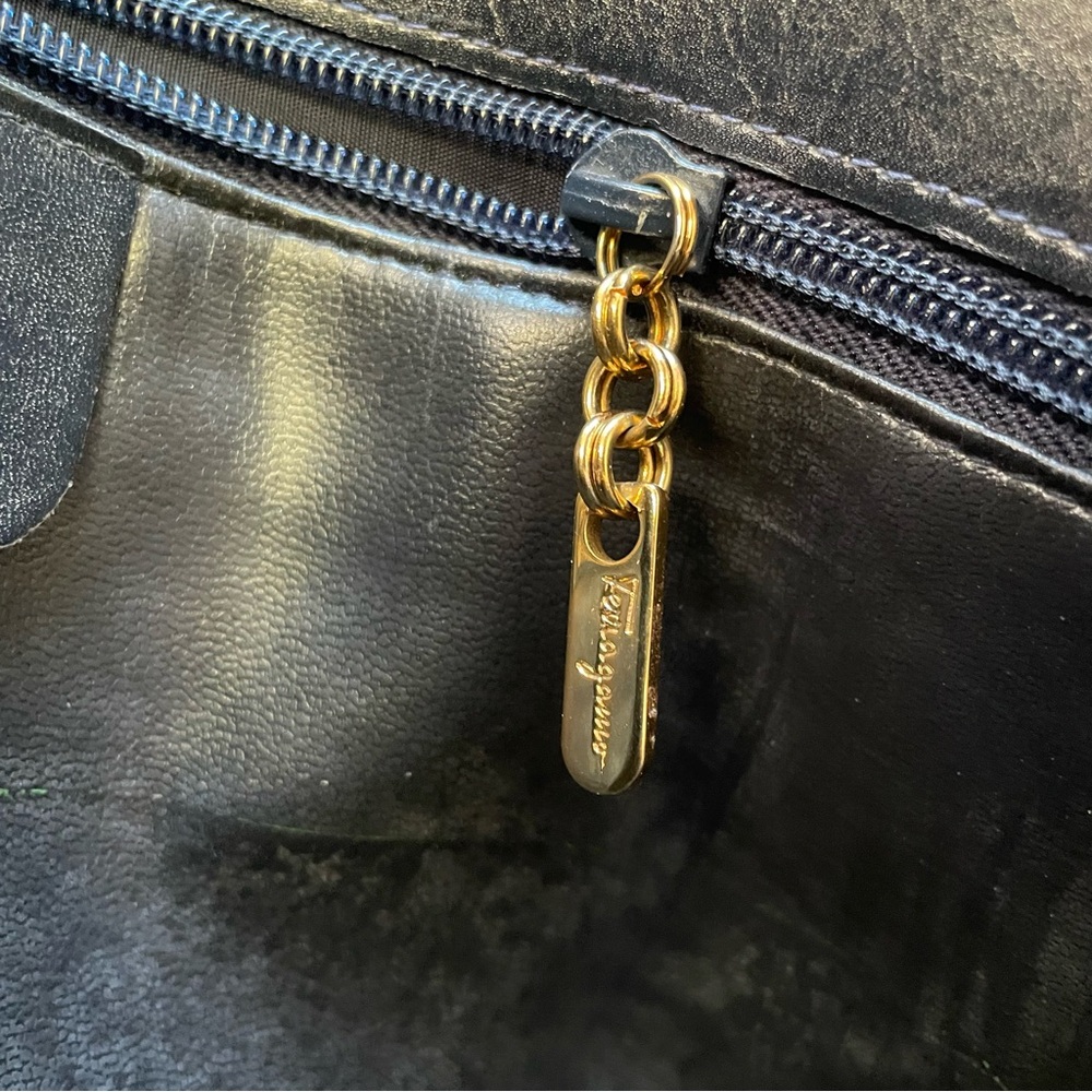 VTG Salvatore Ferragamo Firenze 8 Navy Blue Denim Leather Tote Shoulder Bag - Picture 7 of 14